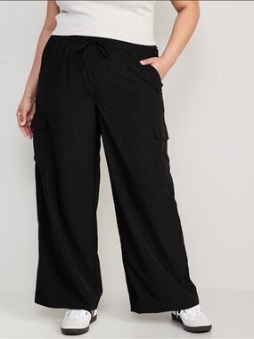 Old Navy Cargo Pants Size XXL High-Waisted StretchTech Wide-Leg Black